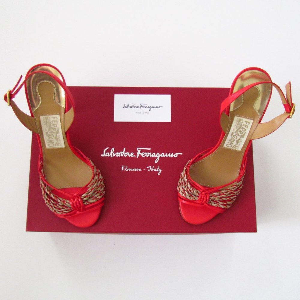 Salvatore Ferragamo Red and Gold Heels - Picture 2 of 7